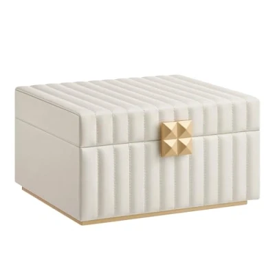 Bild av Songmics HOME ANAH kollektion smyckeskrin i 2 nivåer, med spegel, smyckesbricka avtagbar, PU sömmar, svävande effekt, 21,5 x 24 13,5 cm, jul, molnvit JBC182W01