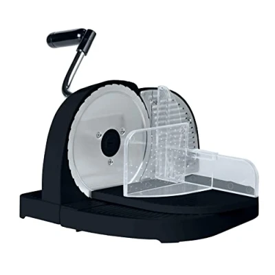 Bild av WENKO Brotschneidemaschine Schwarz, Schneidemaschine für Brot aus Kunststoff mit Edelstahlmesser, Führungsschlitten Restehalter und Fingerschutz, fester Stand durch Saugnapf, 31 x 20 29 cm