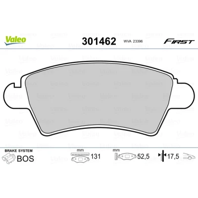 Bild av VALEO 301462 Jeu de plaquettes frein FIRST Essieu avant contact signal d&#039;usure exclu sans tôle anti bruit PEUGEOT: 206 3/5 portes