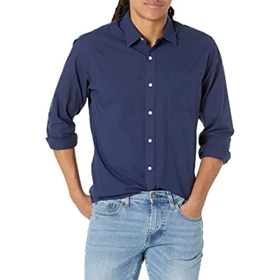 Bild av Amazon Essentials Men&#039;s Långärmad ledig poplinskjorta med normal passform, Marinblå, XL