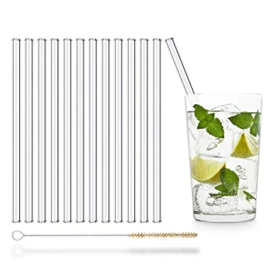 Bild av UMI glassugrör återanvändbara 12 stycken raka 20 cm inkl. rengöringsborste tillverkade i Tyskland, diskmaskinssäkra sugrör, för gin tonic glas