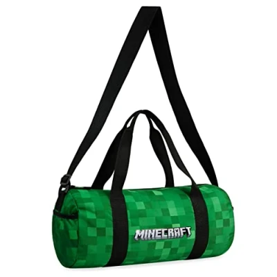 Bild av Minecraft Gymväska för barn reser över natten sport duffelväska pojkar justerbar remsgrön kit väska stor hållning 41 x 19 cm gamer hand bagage väska, Grön