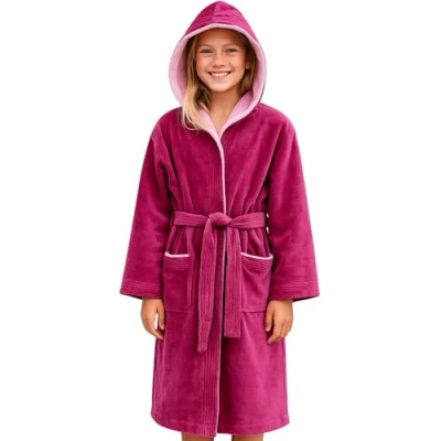Bild av Morgenstern Badrock Barn Tonåringar Frotte Sammet Huva 100% Bomull 134 140 cm 9 10 År Fuchsia