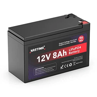 Bild av NASTIMA 12V 8Ah LiFePO4 uppladdningsbart batteri med BMS och Deep Cycle Protection 4000, Lämplig för Solpanelsatser, Barnvagnar, Fritidsfordon, Båtar, Camping, Fish Finders