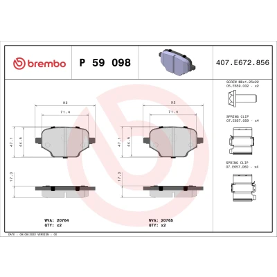 Bild av BREMBO P 59 098 Jeu de plaquettes frein contact signal d&#039;usure exclu avec vis d&#039;étrier accessoires OPEL: Combo E Van / Break