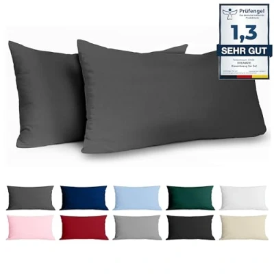 Bild av Dreamzie Kuddfodral 40x80 Renforcé Bomull (Set om 2) Anthracite Tätt vävd med 57 trådar/cm² Kudde 40 x 80 cm Oeko Tex certifierad