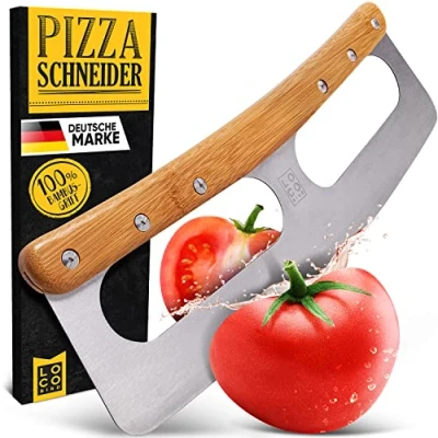 Bild av Sidorenko Loco Bird pizzaskärare 34,5 cm pizzamniv av rostfritt stål med bambuhandtag bladskydd mångsidig användbar vägkniv vasst blad och robust handtag
