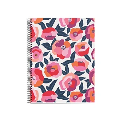 Bild av Miquelrius A4 anteckningsbok, hårt omslag, 4 färgränder, 120 ark rutnät, 70 g papper mikroperforerat med hål för ringar, rosa, fjäderdesign