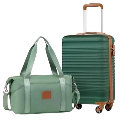 Bild av COOLIFE Kabinväska 55 x 35 20 cm för Ryanair flygbolag handbagage kabinbagage lätt med TSA lås och 4 hjul 2 års garanti, Mörkgrön, 55X35X20cm Set 2tlg, Resväska vagn på handkabin bagage hårt skal