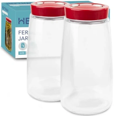 Bild av HEFTMAN Jäsningsburk med 1 vägs luftutsläppsventil 2,2 liter, 2 pack perfekt för säker jäsning Kefir, kimchi, surkål, surdegsstartare, havre över natten jäsningsburkar paket