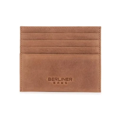 Bild av Berliner Bags Premium kortfodral med RFID skydd och presentförpackning kreditkort fodral kreditkortsfodral av läder smal liten, Kamel, S, Minimalistisk