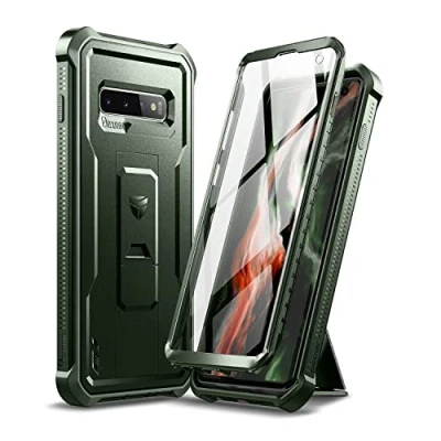 Bild av Dexnor för Samsung S10 fodral, [inbyggt skärmskydd och stativ] kraftigt militärklassat skydd stötsäkert skyddande fodral grön