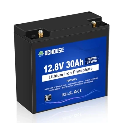 Bild av DCHOUSE 12 V 30 Ah LiFePO4 batteri, djupurpose litiumbatteri, uppladdningsbart med 4 000+ djupcykel och BMS skydd för gräsklippare, solpanel, båt motor, husbil, camping