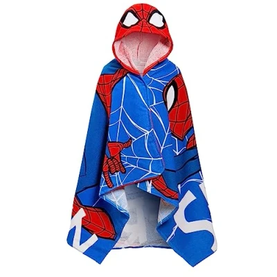 Bild av SPIDER Man handduk med huva, 100 % bomull, Dress Up Avengers Poncho, barnbadhandduk, strandhandduk, badhandduk, pojkar omlottkappa