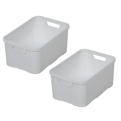 Bild av BranQ Home essential Korg i rotting design set om 2 storlekar L, BPA fri plast PP, vit, 19 l