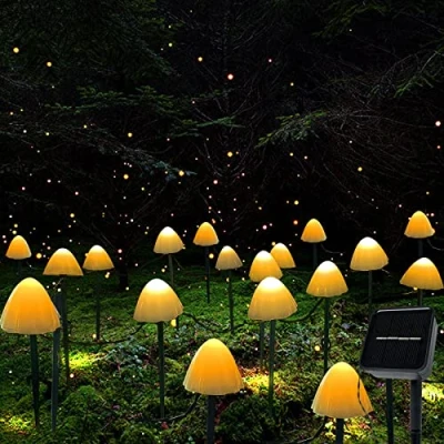 Bild av XRR Strängljus utomhus solcellslampor, 12 LED solsträngljus svamp ljusslingor, lysande kransar för jul, fest, bröllop, innergård, sovrum, trädgårdar, festivaler (varm vit)