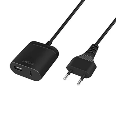 Bild av LogiLink PA0256 USB strömadapter med fast 1,5 m kabel, 1 x A och C, 12 W (5 V/2,4 A), svart