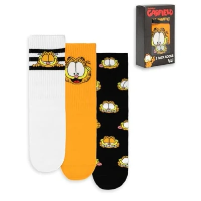 Bild av Garfield strumpor 3 pack unisex vuxna herr dam svart vit orange animerad lat tabby katt skor tillbehör filmvaror, flerfärgad, 36.5 40.5 EU