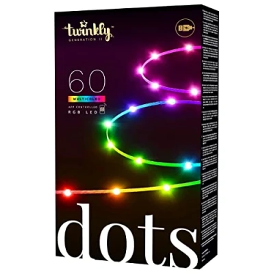 Bild av Twinkly Dots Appstyrd LED ljusslinga med 60 RGB (16 miljoner färger) lysdioder. 3 meter. Transparent kabel. USB driven. Smart Home dekoration Light