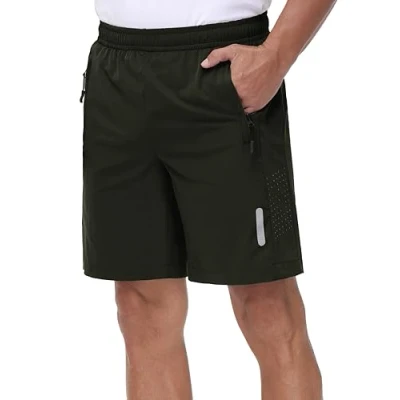 Bild av Rvinroo Sportshorts för män 8 tum med blixtlåsficka snabbtorkande tekniskt tyg löpning, gym, avslappnad promenad och lätt basket ventilerande träningsshorts, Armégrön, XL