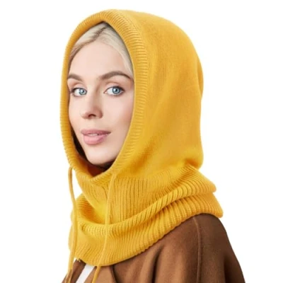 Bild av DRESHOW Vinter Mössor för Kvinnor Balaclava Stickad Beanie Skull Cap med Dragsko Varm Hooded Scarf Hatt