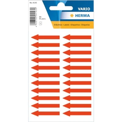 Bild av HERMA 4143 varning etiketter i pilform (38 x 7 mm, 4 ark, papper, matt) självhäftande, permanenta varningsskylt, 88 klistermärken, ljusröd