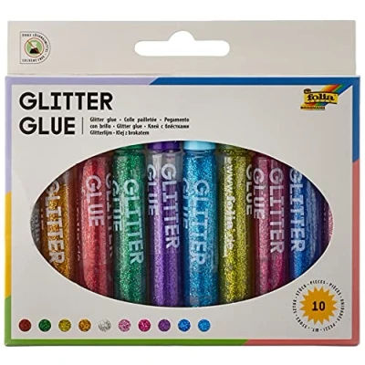 Bild av Folia 574 Glitterlim 10 Pennor med 9,5 ml Innehåll Vardera, Olika Färger