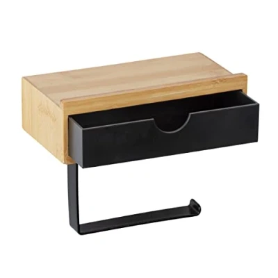 Bild av WENKO 24754100 Toalettpappershållare, Svart, Brun, 12 x 2.5 13.5 cm