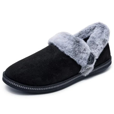 Bild av Skechers kvinnors mysiga lägereld färsk rostat toffel, Svart mikrofiber fuskpäls, 36 EU