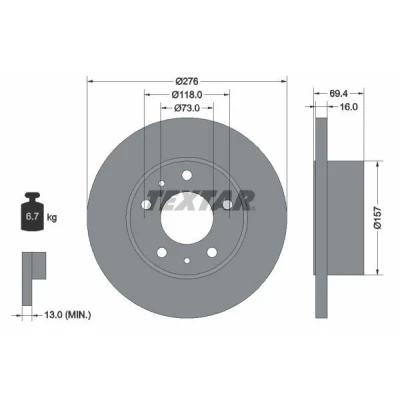 Bild av TEXTAR 93104700 Disque de frein 276 16 05/07 118 plein sans boulon fix roue, moyeu roue IVECO: DAILY 3 Kasten/Kombi,