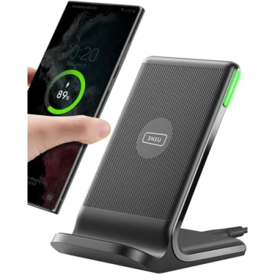 Bild av INIU Trådlös laddare, 15 W snabbt laddningsstativ Qi certifierat med sömnvänligt anpassningsbart ljus &amp; dubbla laddningslägen för iPhone 11 13 Pro Max Samsung Galaxy S20 Note 10 LG etc, Svart, WI I211