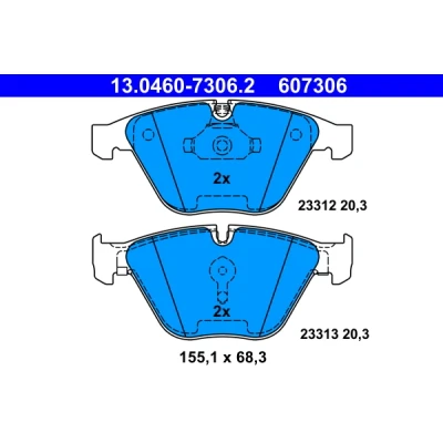 Bild av ATE 13.0460 7306.2 Jeu de plaquettes frein préparé pour indicateur d&#039;usure, contact signal d&#039;usure exclu BMW: 5 Berline, Touring, 7