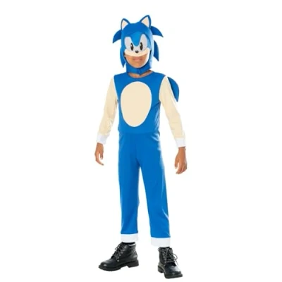 Bild av RUBIES Sonic The Hedgehog officiell dräkt blå kostym med vadderad mask balaclava storlek 78 år för fans av hjältar, Sega videospel, den supersoniska igelkotten
