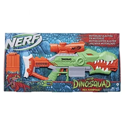 Bild av Nerf DinoSquad Rex Rampage Motoriserad Dart Blaster, 10 Clip, 20 Darts, Förvaring T Dinosauriedesign, Flerfärgad