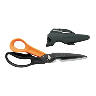 Bild av Fiskars Multifunktionssax med delbara blad, inklusive skyddshölje bladvässare, längd: 23 cm, titanbeläggning, blad i rostfritt stål/plasthandtag, svart/orange, Cuts + More, 1000809