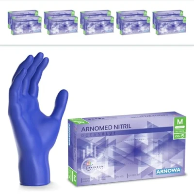 Bild av ARNOMED engångshandskar mörkblå, nitrilhandskar M, med 2000 st, puderfria, latexfria gummihandskar, finns i S, L &amp; XL