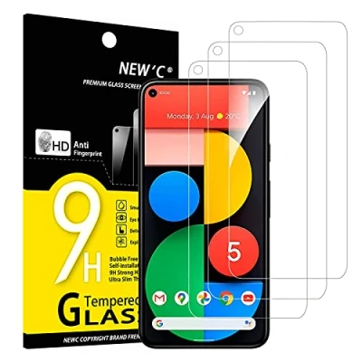 Bild av NEW&#039;C 3 Pack, skärmskydd i glas för Google Pixel 5 5G, bubbelfri, 9H hårdhet, 0,33 mm ultratransparent, ultrabeständigt härdat