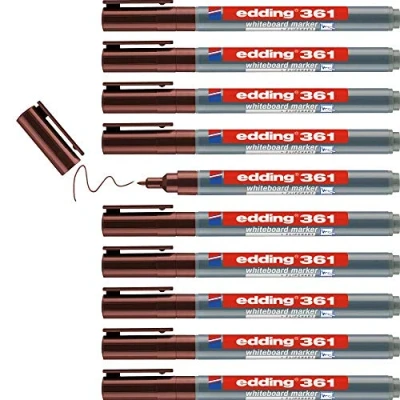 Bild av edding 361 whiteboardmarker brun låda med 10 pennor rund spets 1 mm torkas bort utan vatten för whiteboard, blädderblock, anslagstavla, memo tavla sketcher går att fylla på