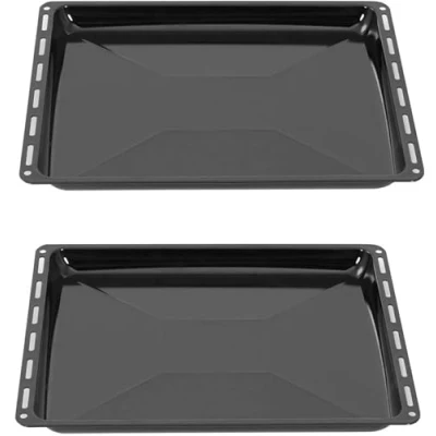Bild av ICQN bakplåt 455 x 375 30 mm set, 2 emaljerad fettpanna för ugn och spis, lämplig Bosch, Siemens, Neff, Constructa, Flavel, reptålig rostfri, 45,5 37,5 cm, svart, Yak017 set