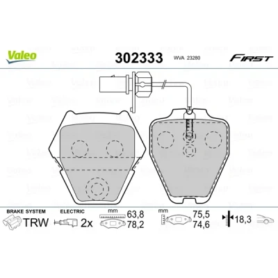 Bild av VALEO 302333 Jeu de plaquettes frein Essieu Avant contact signal d&#039;usure inclus sans tôle anti bruit AUDI: A4 B5 Avant, A6 C5