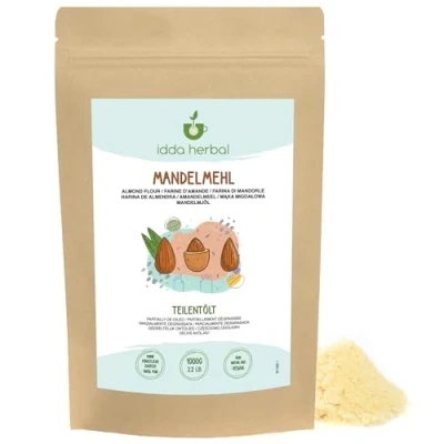 Bild av Mandelmjöl (1kg), Mandlar delvis oljade och malda, 100% naturliga, försiktigt torkade, naturligtvis utan tillsatser, Vegan, Mandelpulver
