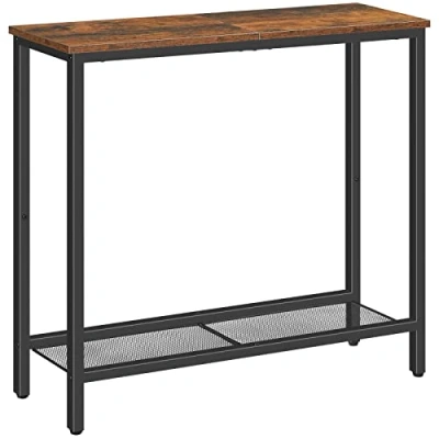 Bild av HOOBRO Konsolbord, smalt konsolbord för hall, entrébord med 2 hyllor, industriellt displaybord, soffbord vardagsrum, sovrum, rustikt brunt och svart EBF74XG01