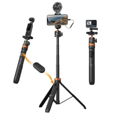 Bild av selfie Stick stativ, K&amp;F Concept MS08 pinne, 158 cm mobiltelefonstativ, stativ för smartphone kompatibel med iPhone/Samsung/DJI Osmo Action/Insta 360, mobiltelefonhållare avtagbar
