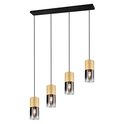 Bild av Trio Leuchten pendellampa Robin 310600454, metall mässing matt, glas rökfärg, exklusiv 4 x E27