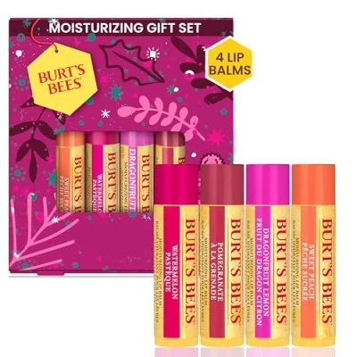Bild av Burt&#039;s Bees julklapp set, läppbalsam, söt persika, vattenmelon, granatäpple och citrondragonfrukt, 4 x 4,25 g