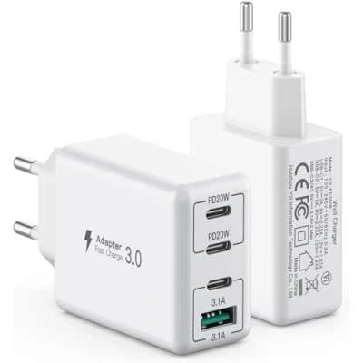 Bild av [2 Pack] 40W USB C Charger, 4 Port Block Fast Charging PD+QC Wall Plug Type Connector Power Adapter Compatible with iPhone 11/12/13/14/15/16/Galaxy S23/Tablet