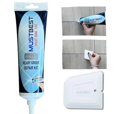 Bild av Mustbest Tile murbruk reparationer fyllningsrör 40 g, snabbtorkande reparationssats, återställning av kakelfogar, enkel kakelmurbruk rör (grå, 30 ml)