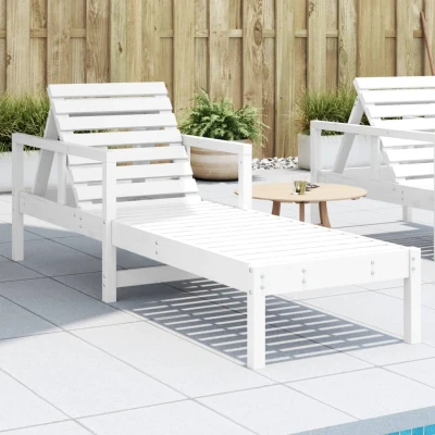Bild av vidaXL solsäng vit 199,5x62x55 cm massiv furu, trädgårdsmöbel, utemöbel, trä, trädgårdsmöbler, utemöbler, solsängar loungesäng