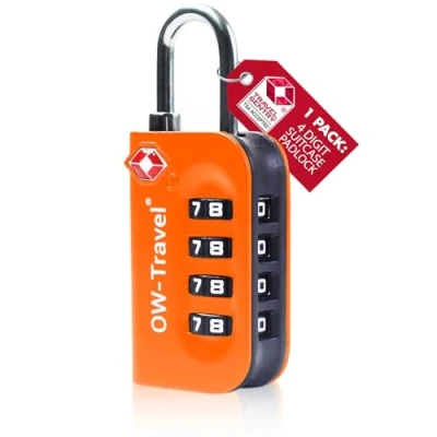 Bild av OW Travel TSA Godkänd Kombinationslås (Orange 1 pack) 4 siffrig kod Lås Säkerhet Ryggsäck Hänglås Resväska, lås, resväska Gymskåp,