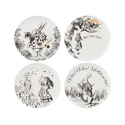 Bild av V&amp;A Alice i Underlandet sidotallrik, för middag, eftermiddagste eller frukost, fint porslin, 20,5 cm (8 tum), set om 4, vit